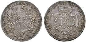 Altdeutsche Münzen und Medaillen 
 Würzburg-Bistum 
 Christoph Franz von Hutten 1724-1729 
 1/2 Taler 1726. Dreifach behelmtes, vierfeldiges Wappen...