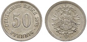 Deutsche Münzen und Medaillen ab 1871 
 Kleinmünzen 
 50 Pfennig 1876 A. J. 7.
 Prachtexemplar, fast Stempelglanz