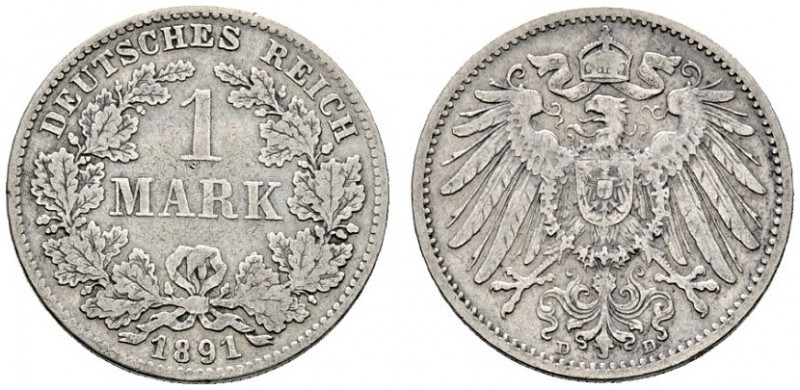 Deutsche Münzen und Medaillen ab 1871 
 Kleinmünzen 
 1 Mark 1891 D. J. 17.
 ...