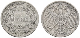 Deutsche Münzen und Medaillen ab 1871 
 Kleinmünzen 
 1 Mark 1891 D. J. 17.
 sehr selten, sehr schön
