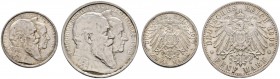 Deutsche Münzen und Medaillen ab 1871 
 Silbermünzen des Kaiserreiches 
 Baden 
 Friedrich I. 1852-1907. Lot (2 Stücke). 2 und 5 Mark 1906. Goldene...