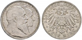 Deutsche Münzen und Medaillen ab 1871 
 Silbermünzen des Kaiserreiches 
 Baden 
 Friedrich I. 1852-1907. 5 Mark 1906. Goldene Hochzeit. J. 35.
 fe...