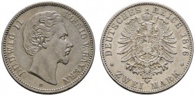 Deutsche Münzen und Medaillen ab 1871 
 Silbermünzen des Kaiserreiches 
 Bayern 
 Ludwig II. 1864-1886. 2 Mark 1876 D. J. 41.
 minimaler Randfehle...