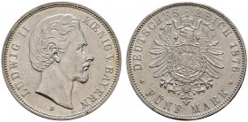 Deutsche Münzen und Medaillen ab 1871 
 Silbermünzen des Kaiserreiches 
 Bayern 
 Ludwig II. 1864-1886. 5 Mark 1876 D. J. 42.
 winzige Kratzer, vo...