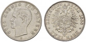 Deutsche Münzen und Medaillen ab 1871 
 Silbermünzen des Kaiserreiches 
 Bayern 
 Otto 1888-1913. 2 Mark 1888 D. J. 43.
 leichte Kratzer, sehr sch...