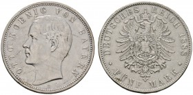 Deutsche Münzen und Medaillen ab 1871 
 Silbermünzen des Kaiserreiches 
 Bayern 
 Otto 1888-1913. 5 Mark 1888 D. J. 44.
 sehr schön