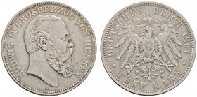 Deutsche Münzen und Medaillen ab 1871 
 Silbermünzen des Kaiserreiches 
 Hessen 
 Ludwig IV. 1877-1892. 5 Mark 1891 A. J. 71.
 fast sehr schön