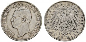 Deutsche Münzen und Medaillen ab 1871 
 Silbermünzen des Kaiserreiches 
 Hessen 
 Ernst Ludwig 1892-1918. 2 Mark 1899 A. J. 72.
 leichte Randfehle...
