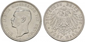 Deutsche Münzen und Medaillen ab 1871 
 Silbermünzen des Kaiserreiches 
 Hessen 
 Ernst Ludwig 1892-1918. 5 Mark 1895 A. J. 73.
 fast sehr schön...