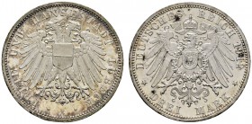 Deutsche Münzen und Medaillen ab 1871 
 Silbermünzen des Kaiserreiches 
 Lübeck 
 3 Mark 1912 A. J. 82.
 leichte Tönung, winzige Randfehler, fast ...