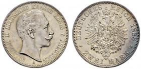 Deutsche Münzen und Medaillen ab 1871 
 Silbermünzen des Kaiserreiches 
 Preußen 
 Wilhelm II. 1888-1918. 2 Mark 1888 A. J. 100.
 feine Tönung, vo...