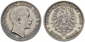 Deutsche Münzen und Medaillen ab 1871 
 Silbermünzen des Kaiserreiches 
 Preußen 
 Wilhelm II. 1888-1918. 2 Mark 1888 A. J. 100.
 leichte Patina, ...