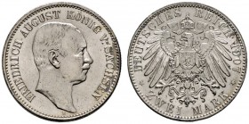 Deutsche Münzen und Medaillen ab 1871 
 Silbermünzen des Kaiserreiches 
 Sachsen 
 Friedrich August III. 1904-1918. 2 Mark 1907 E. J. 134.
 fast S...