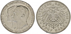 Deutsche Münzen und Medaillen ab 1871 
 Silbermünzen des Kaiserreiches 
 Sachsen-Weimar-Eisenach 
 Wilhelm Ernst 1901-1918. 5 Mark 1903 A. Erste Ho...