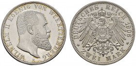 Deutsche Münzen und Medaillen ab 1871 
 Silbermünzen des Kaiserreiches 
 Württemberg 
 Wilhelm II. 1891-1918. 2 Mark 1906 F. J. 174.
 Prachtexempl...