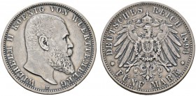Deutsche Münzen und Medaillen ab 1871 
 Silbermünzen des Kaiserreiches 
 Württemberg 
 Wilhelm II. 1891-1918. 5 Mark 1894 F. J. 176.
 sehr seltene...