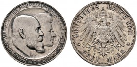 Deutsche Münzen und Medaillen ab 1871 
 Silbermünzen des Kaiserreiches 
 Württemberg 
 Wilhelm II. 1891-1918. 3 Mark 1911 F. Silberhochzeit. Hohes ...