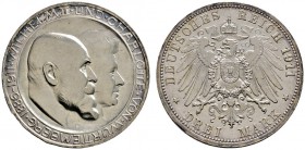Deutsche Münzen und Medaillen ab 1871 
 Silbermünzen des Kaiserreiches 
 Württemberg 
 Wilhelm II. 1891-1918. 3 Mark 1911 F. Silberhochzeit. Hohes ...