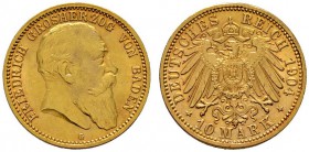Deutsche Münzen und Medaillen ab 1871 
 Reichsgoldmünzen 
 Baden 
 Friedrich I. 1852-1907. 10 Mark 1904 G. J. 190.
 vorzüglich-prägefrisch