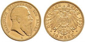 Deutsche Münzen und Medaillen ab 1871 
 Reichsgoldmünzen 
 Baden 
 Friedrich I. 1852-1907. 10 Mark 1907 G. J. 190.
 vorzüglich/vorzüglich-Stempelg...