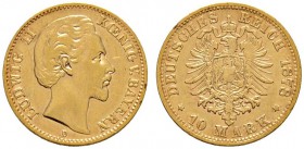 Deutsche Münzen und Medaillen ab 1871 
 Reichsgoldmünzen 
 Bayern 
 Ludwig II. 1864-1886. 10 Mark 1878 D. J. 196.
 sehr schön