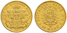 Deutsche Münzen und Medaillen ab 1871 
 Reichsgoldmünzen 
 Hamburg 
 10 Mark 1875 J. J. 209.
 vorzüglich/vorzüglich-Stempelglanz