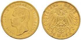 Deutsche Münzen und Medaillen ab 1871 
 Reichsgoldmünzen 
 Hessen 
 Ernst Ludwig 1892-1918. 20 Mark 1901 A. J. 225.
 sehr schön-vorzüglich