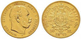 Deutsche Münzen und Medaillen ab 1871 
 Reichsgoldmünzen 
 Preußen 
 Wilhelm I. 1861-1888. 10 Mark 1872 C. J. 242.
 sehr schön