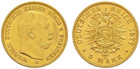 Deutsche Münzen und Medaillen ab 1871 
 Reichsgoldmünzen 
 Preußen 
 Wilhelm I. 1861-1888. 5 Mark 1877 B. J. 244.
 vorzüglich