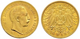 Deutsche Münzen und Medaillen ab 1871 
 Reichsgoldmünzen 
 Preußen 
 Wilhelm II. 1888-1918. 10 Mark 1905 A. J. 251.
 fast vorzüglich