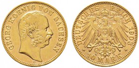 Deutsche Münzen und Medaillen ab 1871 
 Reichsgoldmünzen 
 Sachsen 
 Georg 1902-1904. 10 Mark 1903 E. J. 265.
 sehr schön-vorzüglich/vorzüglich...
