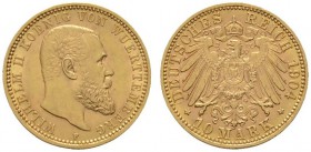 Deutsche Münzen und Medaillen ab 1871 
 Reichsgoldmünzen 
 Württemberg 
 Wilhelm II. 1891-1918. 10 Mark 1904 F. J. 295.
 fast vorzüglich