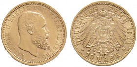 Deutsche Münzen und Medaillen ab 1871 
 Reichsgoldmünzen 
 Württemberg 
 Wilhelm II. 1891-1918. 10 Mark 1911 F. J. 295.
 gutes vorzüglich