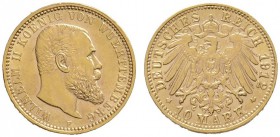 Deutsche Münzen und Medaillen ab 1871 
 Reichsgoldmünzen 
 Württemberg 
 Wilhelm II. 1891-1918. 10 Mark 1912 F. J. 295.
 Revers etwas flau, vorzüg...