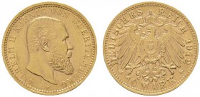 Deutsche Münzen und Medaillen ab 1871 
 Reichsgoldmünzen 
 Württemberg 
 Wilhelm II. 1891-1918. 10 Mark 1912 F. J. 295.
 kleine Kratzer, sehr schö...