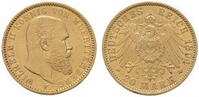Deutsche Münzen und Medaillen ab 1871 
 Reichsgoldmünzen 
 Württemberg 
 Wilhelm II. 1891-1918. 20 Mark 1894 F. J. 296.
 sehr schön-vorzüglich...