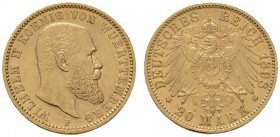 Deutsche Münzen und Medaillen ab 1871 
 Reichsgoldmünzen 
 Württemberg 
 Wilhelm II. 1891-1918. 20 Mark 1898 F. J. 296.
 sehr schön-vorzüglich...