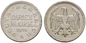Deutsche Münzen und Medaillen ab 1871 
 Weimarer Republik 
 3 Mark 1924 A. J. 312.
 fast Stempelglanz