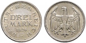 Deutsche Münzen und Medaillen ab 1871 
 Weimarer Republik 
 3 Mark 1924 F. J. 312.
 fast Stempelglanz