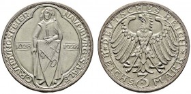 Deutsche Münzen und Medaillen ab 1871 
 Weimarer Republik 
 3 Reichsmark 1928 A. Naumburg. J. 333.
 vorzüglich