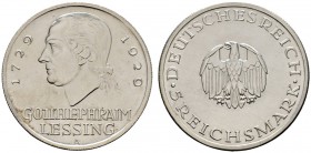 Deutsche Münzen und Medaillen ab 1871 
 Weimarer Republik 
 5 Reichsmark 1929 A. Lessing. J. 336.
 leichte Tönung, vorzüglich-Stempelglanz