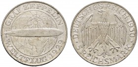 Deutsche Münzen und Medaillen ab 1871 
 Weimarer Republik 
 5 Reichsmark 1930 G. Zeppelin. J. 343.
 vorzüglich