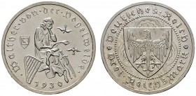 Deutsche Münzen und Medaillen ab 1871 
 Weimarer Republik 
 3 Reichsmark 1930 A. Vogelweide. J. 344.
 winzige Kratzer auf dem Avers, Polierte Platt...