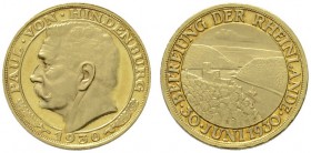 Deutsche Münzen und Medaillen ab 1871 
 Weimarer Republik 
 Goldmedaille 1930 von Bernhart, auf die Befreiung der Rheinlande. Kopf Hindenburgs nach ...