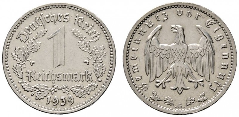 Deutsche Münzen und Medaillen ab 1871 
 Drittes Reich 
 1 Reichsmark 1939 G. J...