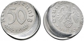 Deutsche Münzen und Medaillen ab 1871 
 Drittes Reich 
 50 Reichspfennig 1940 F. Mit starker Dezentrierung. J. 372.
 vorzüglich-prägefrisch