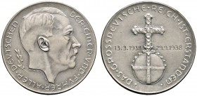Deutsche Münzen und Medaillen ab 1871 
 Drittes Reich 
 Mattierte Silbermedaille 1938 von Hanisch-Concee, auf das Münchener Abkommen. Kopf Hitlers n...