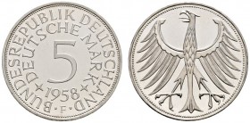 Deutsche Münzen und Medaillen ab 1871 
 Bundesrepublik Deutschland 
 5 Deutsche Mark 1958 F. J. 387.
 sehr selten in dieser Erhaltung, Polierte Pla...