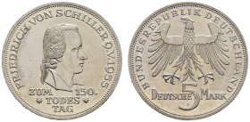 Deutsche Münzen und Medaillen ab 1871 
 Bundesrepublik Deutschland 
 5 Deutsche Mark 1955 F. Friedrich von Schiller. J. 389.
 Polierte Platte-minim...