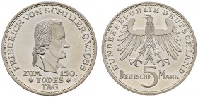 Deutsche Münzen und Medaillen ab 1871 
 Bundesrepublik Deutschland 
 5 Deutsche Mark 1955 F. Friedrich von Schiller. J. 389.
 fast Stempelglanz aus...